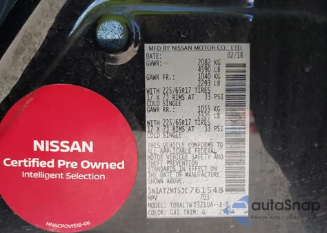 2018 Nissan Rogue Sv z USA, uszkodzony, nr VIN 5N1AT2MT5JC761548